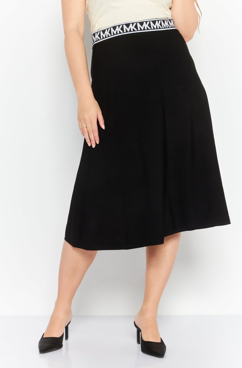 Michael Kors Women Eco Bold Logo Metallic Flare Skirts, Black - Image 1