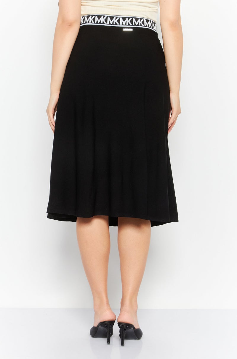 Michael Kors Women Eco Bold Logo Metallic Flare Skirts, Black - Image 4