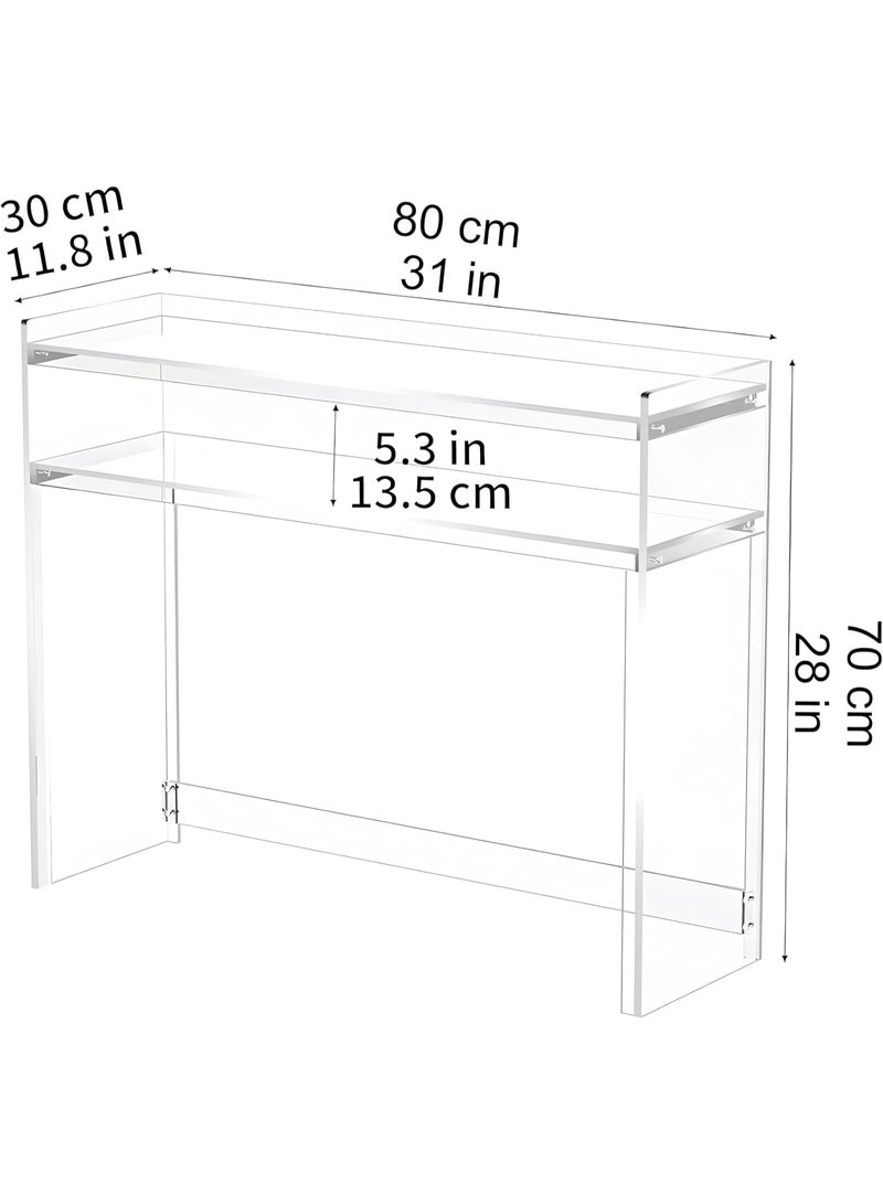 Slasa Modern Clear Acrylic Console Table with Double Storage Shelves for Entryway, Hallway, Living Room or Behind Sofa, Rectangular Decorative Accent Furniture 80 × 30 × 70 cm - Image 3