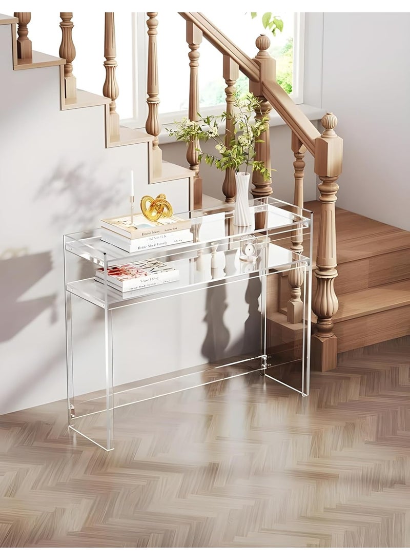 Slasa Modern Clear Acrylic Console Table with Double Storage Shelves for Entryway, Hallway, Living Room or Behind Sofa, Rectangular Decorative Accent Furniture 80 × 30 × 70 cm - Image 4