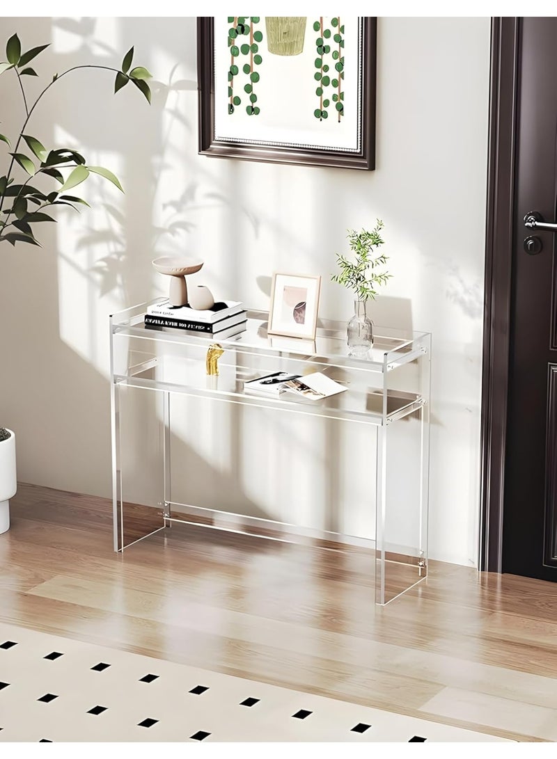 Slasa Modern Clear Acrylic Console Table with Double Storage Shelves for Entryway, Hallway, Living Room or Behind Sofa, Rectangular Decorative Accent Furniture 80 × 30 × 70 cm - Image 2