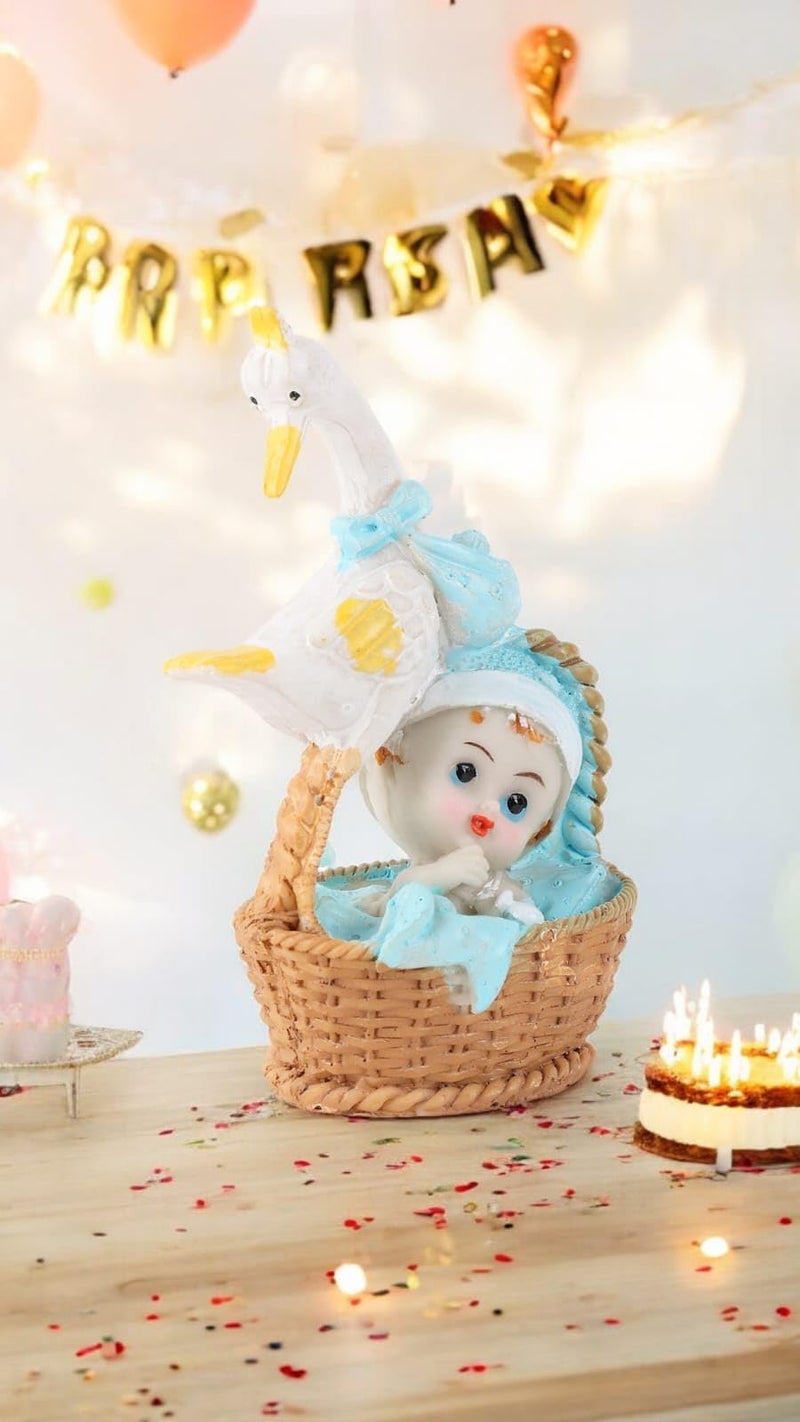 Chocozone New Born Girl Baby Announcing Signs Cake Toppers, Duck Carrying Baby (Blue) - Image 3