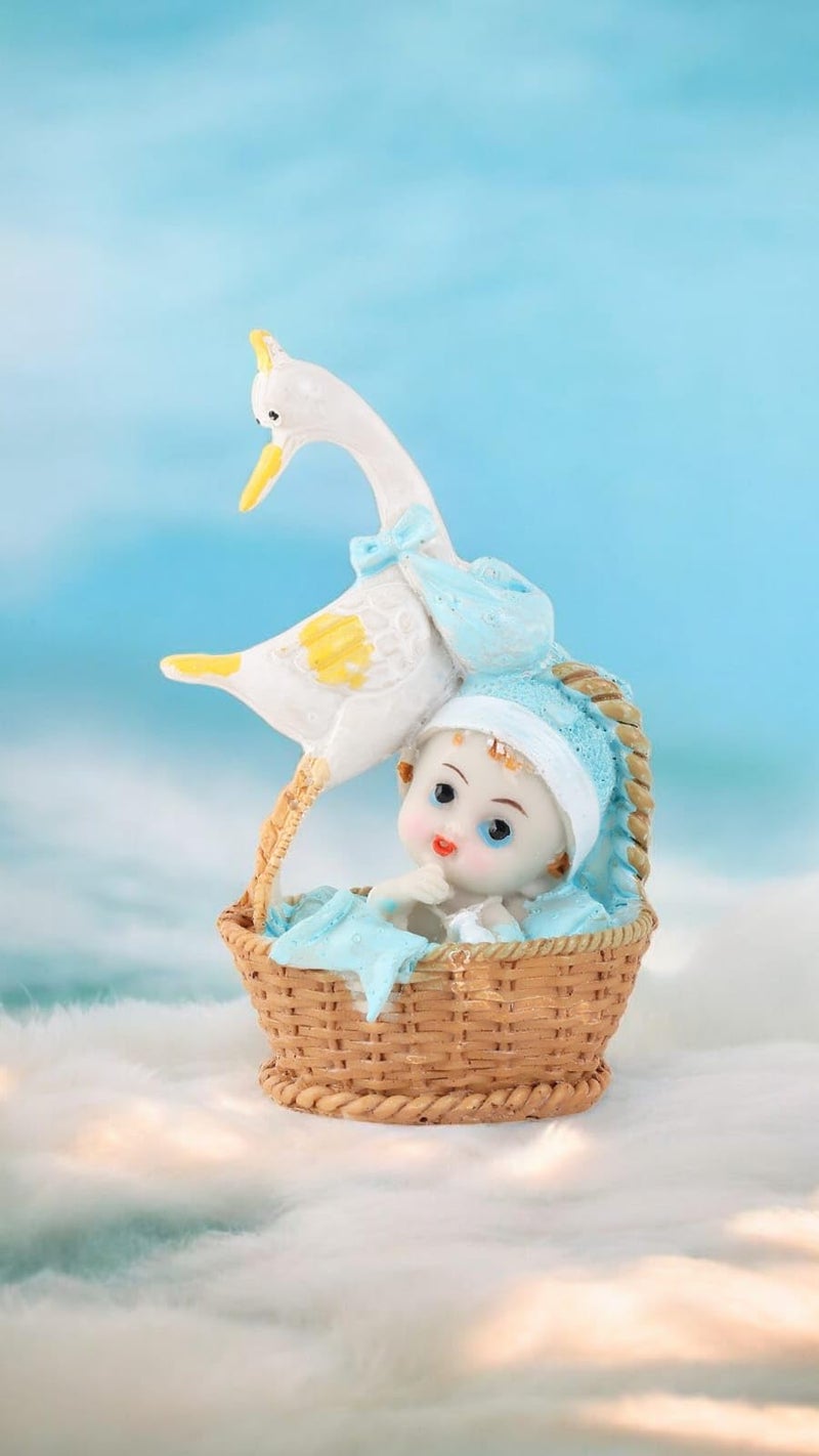 Chocozone New Born Girl Baby Announcing Signs Cake Toppers, Duck Carrying Baby (Blue) - Image 2