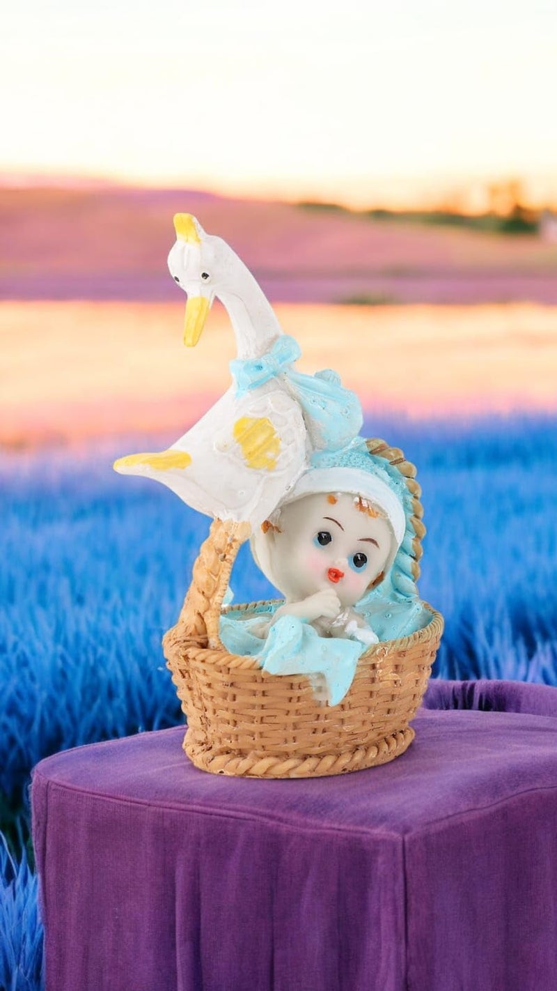 Chocozone New Born Girl Baby Announcing Signs Cake Toppers, Duck Carrying Baby (Blue) - Image 4