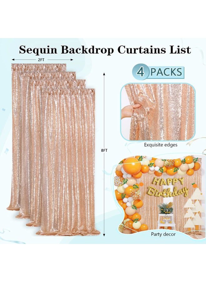QueenDream - Rose Gold Sequin Backdrop Curtains Panels 4 Pieces 2FTx8FT Wedding Backdrop for Bridal Shower Brithday Party Decor - Image 1
