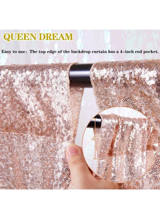 QueenDream - Rose Gold Sequin Backdrop Curtains Panels 4 Pieces 2FTx8FT Wedding Backdrop for Bridal Shower Brithday Party Decor - Image 1