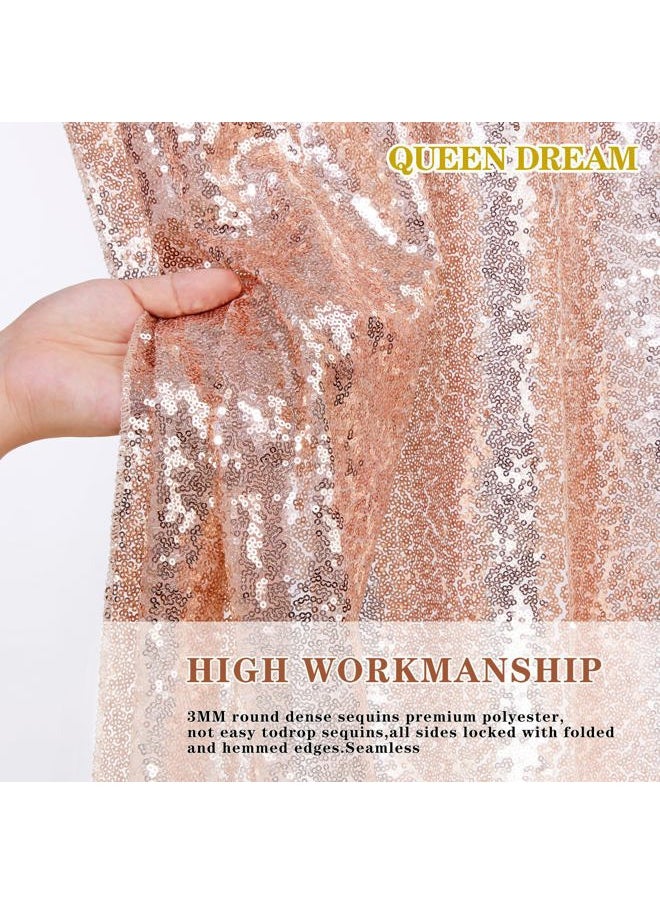 QueenDream - Rose Gold Sequin Backdrop Curtains Panels 4 Pieces 2FTx8FT Wedding Backdrop for Bridal Shower Brithday Party Decor - Image 1