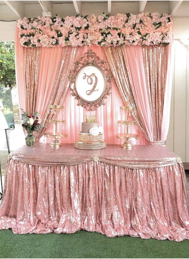 QueenDream - Rose Gold Sequin Backdrop Curtains Panels 4 Pieces 2FTx8FT Wedding Backdrop for Bridal Shower Brithday Party Decor - Image 1