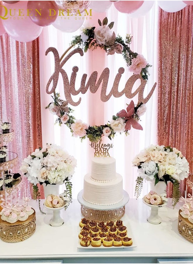 QueenDream - Rose Gold Sequin Backdrop Curtains Panels 4 Pieces 2FTx8FT Wedding Backdrop for Bridal Shower Brithday Party Decor - Image 1
