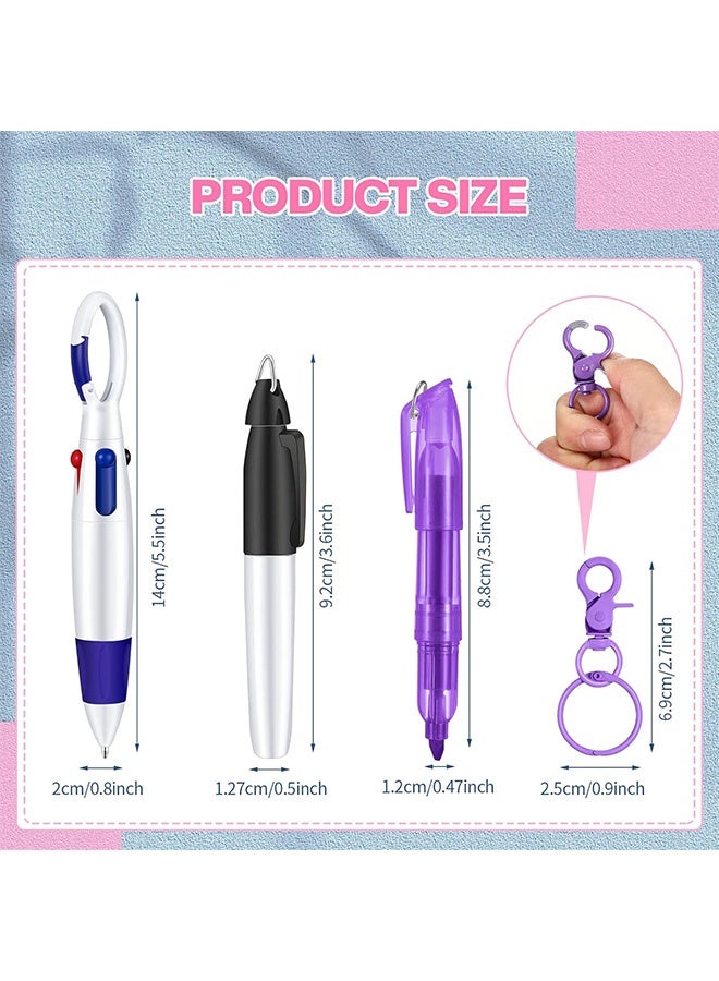 Quantum 2 PCS Mini Highlighter Pen, Retractable Ballpoint with Nursing Keychain Clip, Badge Reel Highlighter for Badge Include Tip Retractable Ball with Keychain Clip for Office (Pink & Purple) - Image 2