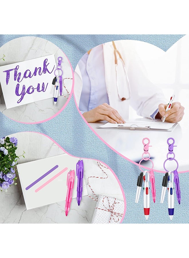 Quantum 2 PCS Mini Highlighter Pen, Retractable Ballpoint with Nursing Keychain Clip, Badge Reel Highlighter for Badge Include Tip Retractable Ball with Keychain Clip for Office (Pink & Purple) - Image 5