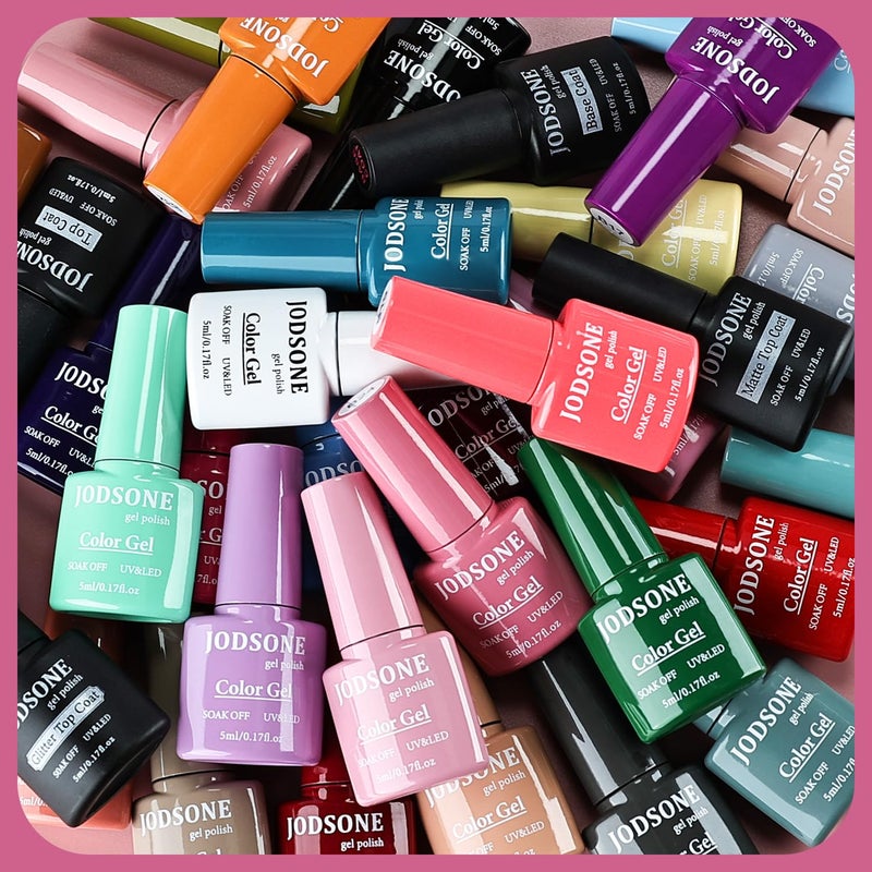 JODSONE 36 PCS Gel Nail Polish Set-32 Colors Gel Nail Polish Set Same Color Same Bottle No Wipe Base Top Matte Glitter Coat Professional Choice Salon Gifts - Image 3