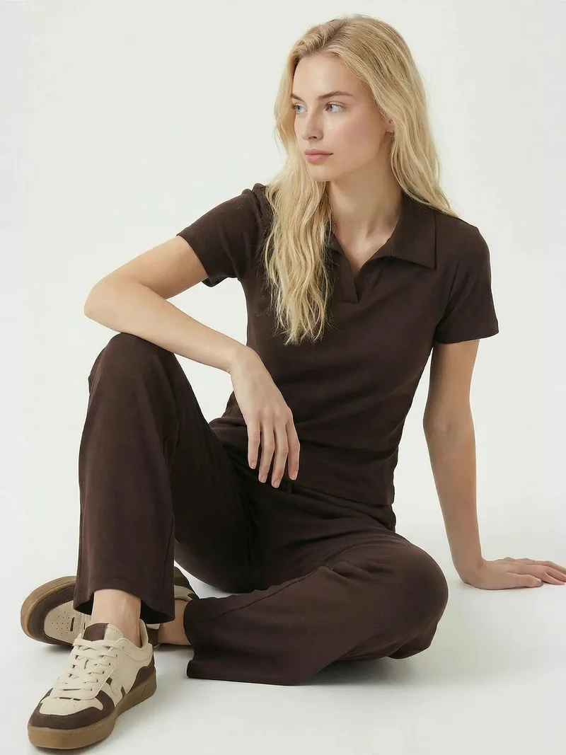 السعادة في إسطنبول ISTANBUL Mid Waist Polo Collar Two-Piece Coord Set