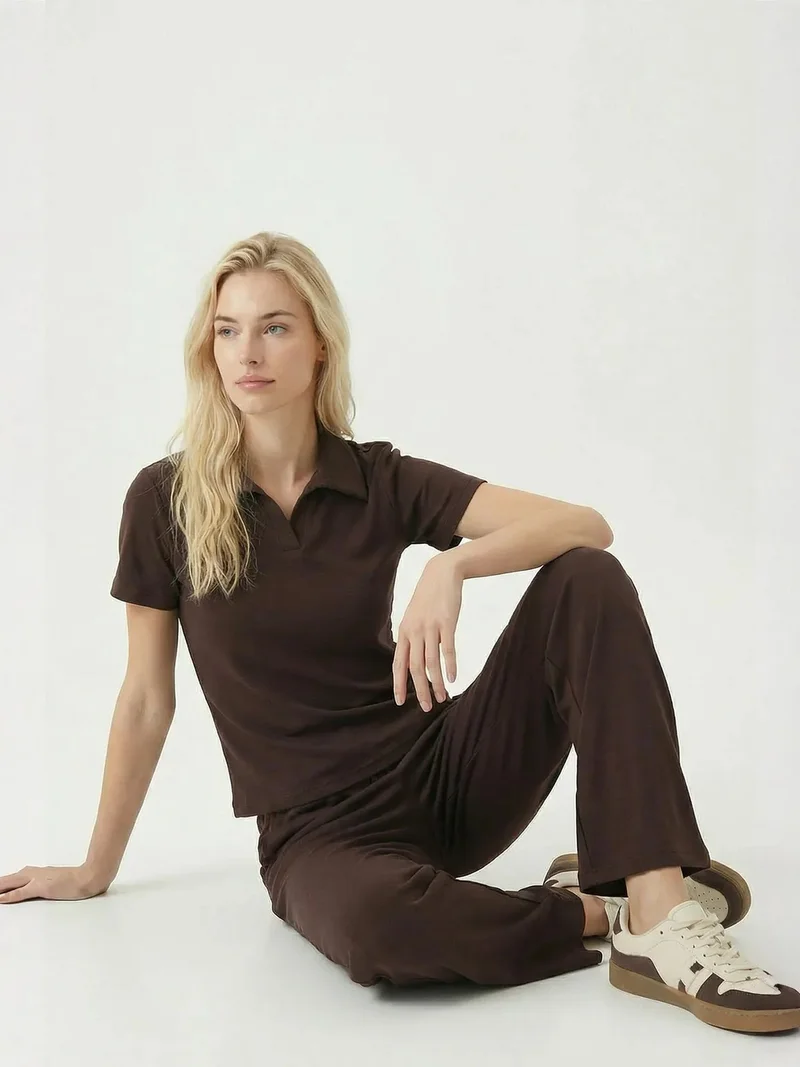 السعادة في إسطنبول ISTANBUL Mid Waist Polo Collar Two-Piece Coord Set
