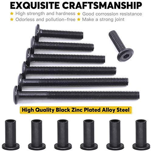 Mardatt 85pcs 7 Sizes M6x20mm/30mm/40mm/50mm/60mm/70mm/80mm Black Hex Socket Cap Bolts and Barrel Nuts Assortment Kit, Crib Bolts Binding Screw Post for Belt Buckle Leather Furniture - Image 3