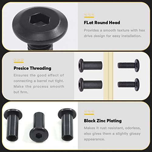 Mardatt 85pcs 7 Sizes M6x20mm/30mm/40mm/50mm/60mm/70mm/80mm Black Hex Socket Cap Bolts and Barrel Nuts Assortment Kit, Crib Bolts Binding Screw Post for Belt Buckle Leather Furniture - Image 4