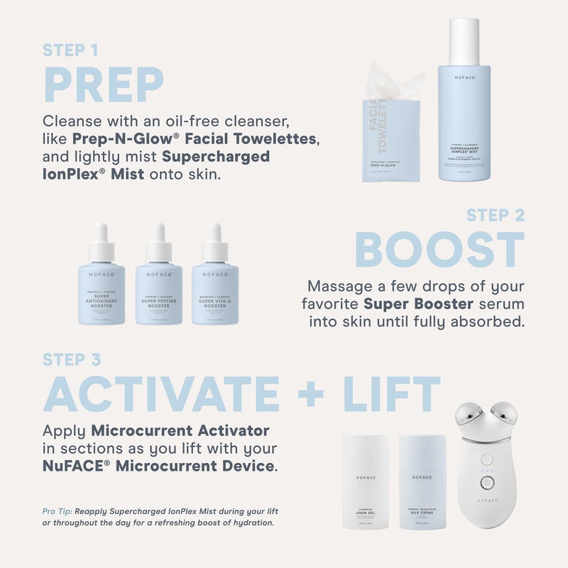 Nuface بخاخ الوجه نوفيس سوبر تشارجد آيون بليكس - 3 في 1 بخاخ مرطب فائق الدقة ومقلص للمسام مع حمض الهيالورونيك + تقنية آيون بليكس لحبس الرطوبة وتعزيز علاج الميكروكهرباء (5 أونصات) - Image 5