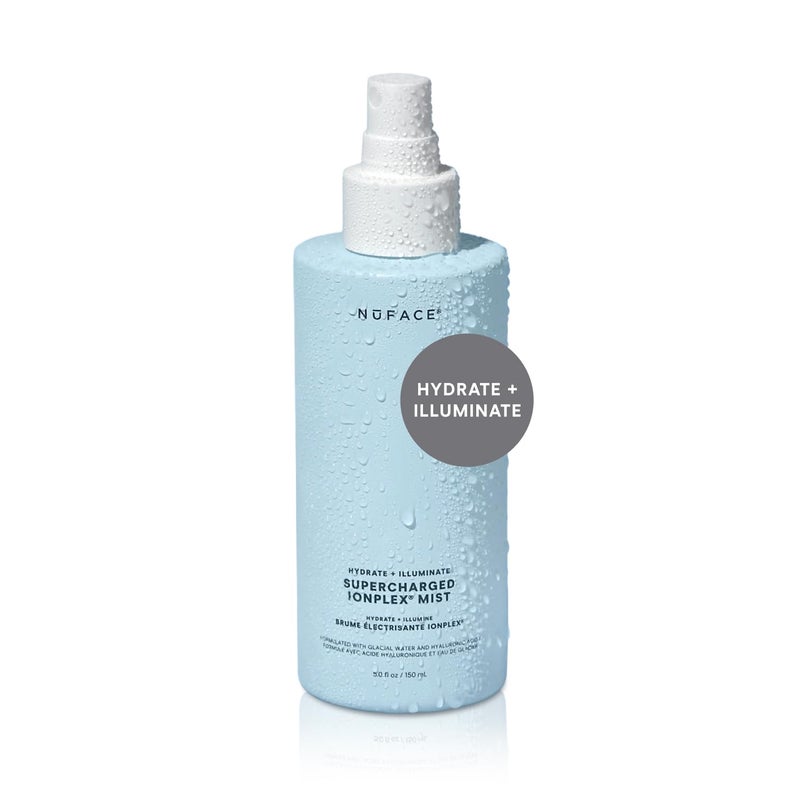 Nuface بخاخ الوجه نوفيس سوبر تشارجد آيون بليكس - 3 في 1 بخاخ مرطب فائق الدقة ومقلص للمسام مع حمض الهيالورونيك + تقنية آيون بليكس لحبس الرطوبة وتعزيز علاج الميكروكهرباء (5 أونصات) - Image 1