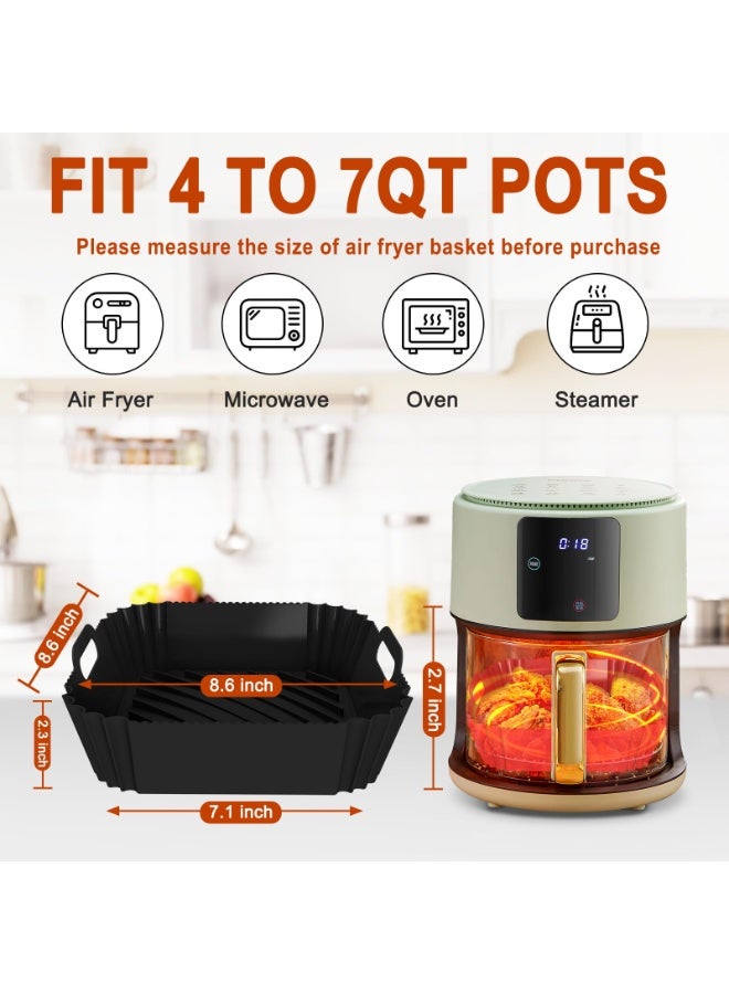 Bukela 2 Pack Reusable Silicone Air Fryer Liners, 7.1 Inch Air Fryer Liners 4-7 QT Square Air Fryer Liners Silicone Pot Oven Liner Baking Tray, Air Fryer Basket Mat Silicone Bowl Air Fryer Accessories - Image 2