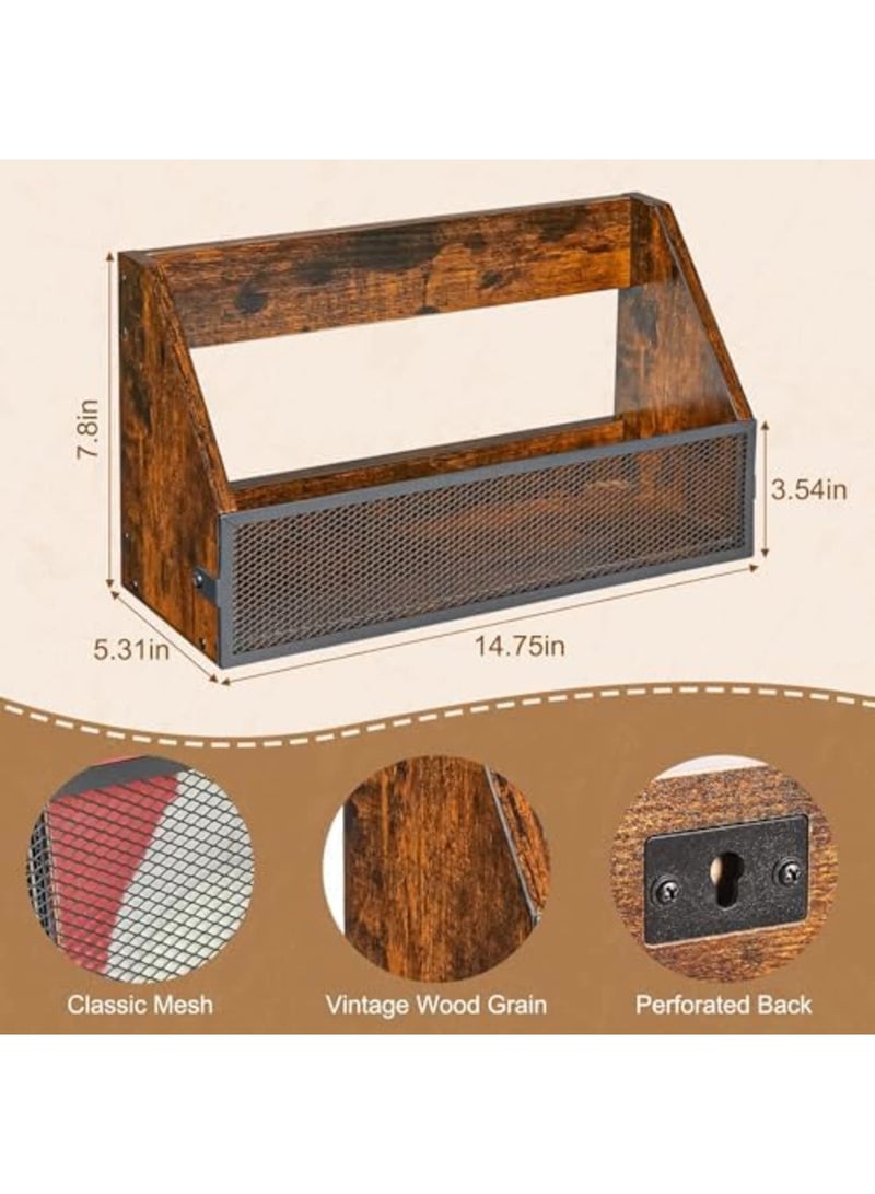 SYOSI Vinyl Record Storage Wall Mount Shelf - Vintage Wood and Metal LP Display Holder for 7" to 12" Records, Holds 25 Albums, for Collectors, Home Decor & Artistic Spaces (Desktop or Wall Mount) - Image 3