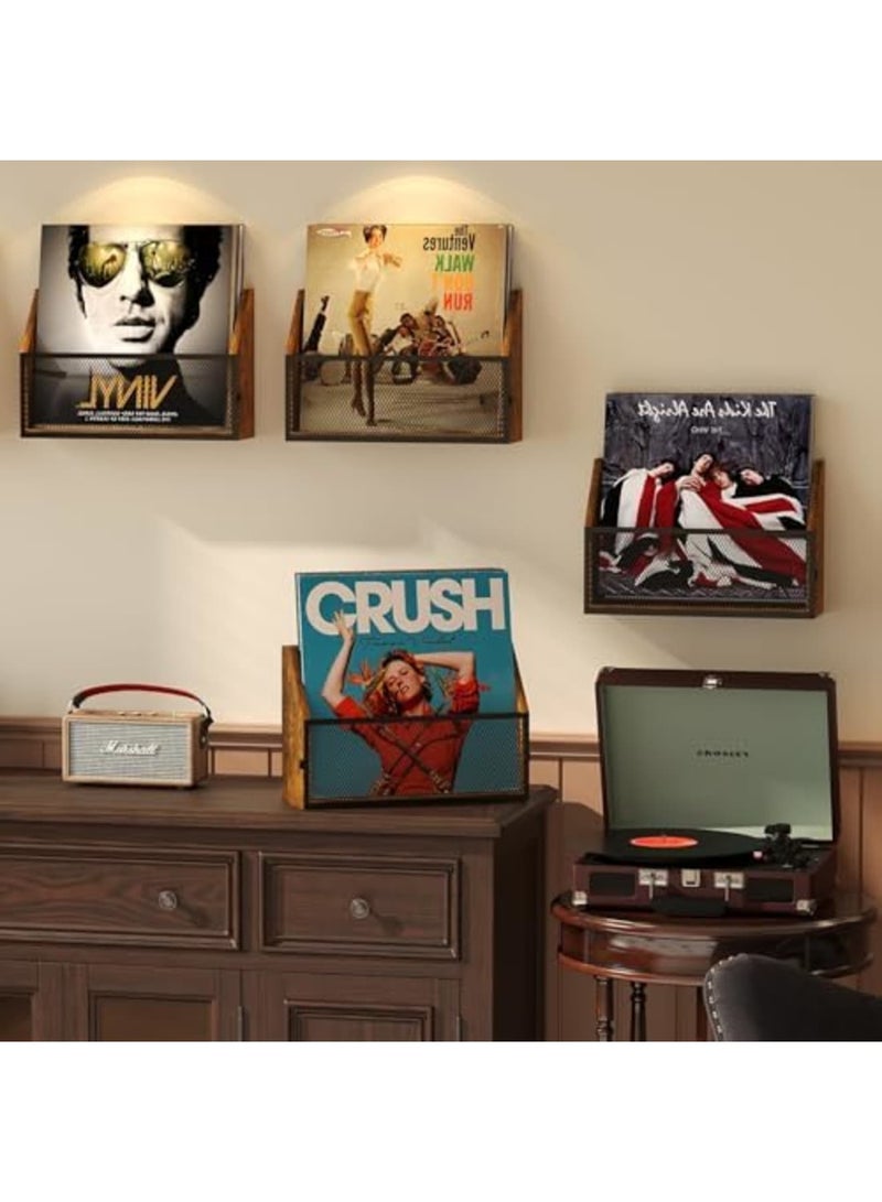 SYOSI Vinyl Record Storage Wall Mount Shelf - Vintage Wood and Metal LP Display Holder for 7" to 12" Records, Holds 25 Albums, for Collectors, Home Decor & Artistic Spaces (Desktop or Wall Mount) - Image 5