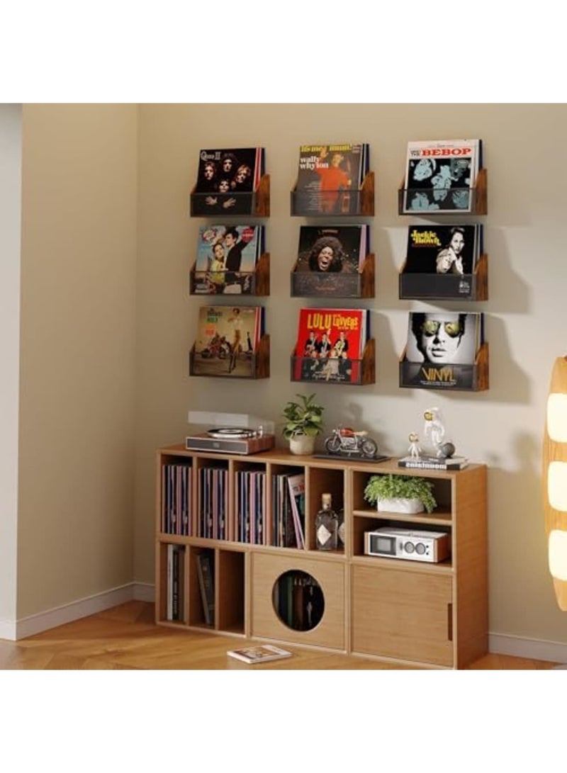 SYOSI Vinyl Record Storage Wall Mount Shelf - Vintage Wood and Metal LP Display Holder for 7" to 12" Records, Holds 25 Albums, for Collectors, Home Decor & Artistic Spaces (Desktop or Wall Mount) - Image 4