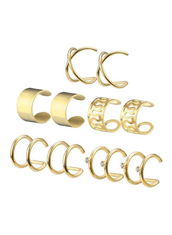 Pair Of 5 Stainless Steel Stone Studded Ear Cuffs 