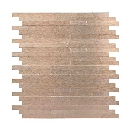 Homeart Peel and Stick Backsplash for Kitchen, Brushed Aluminum Copper Backsplash Metal Stick on Wall Tile (12 Sheets) - Image 1
