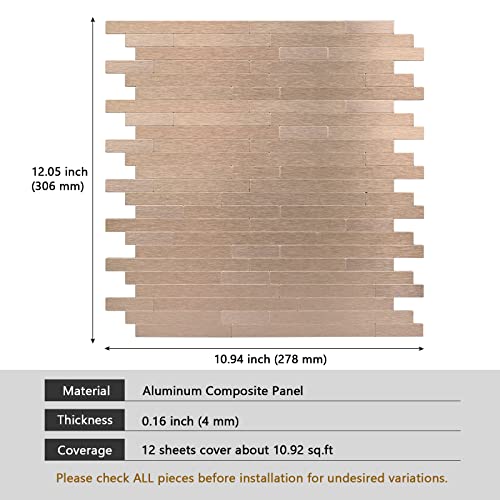 Homeart Peel and Stick Backsplash for Kitchen, Brushed Aluminum Copper Backsplash Metal Stick on Wall Tile (12 Sheets) - Image 2