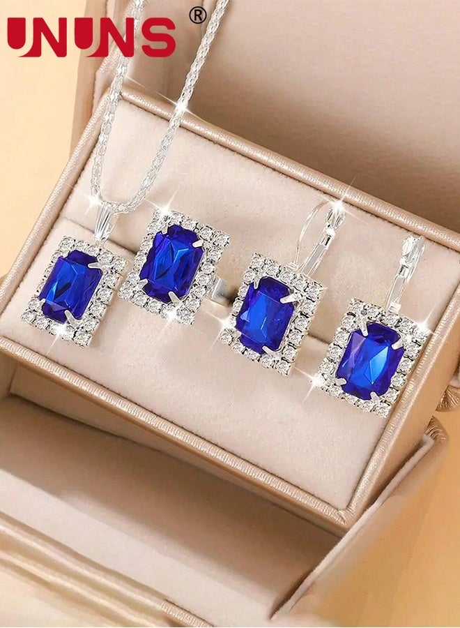UNUNS 4 Pcs Women Watch Set,Roman Numerals Women's Wrist Watch,Luxury Diamond Decorated Watch Necklace Ring Earrings Set,Valentine'S Day Birthday Gifts for Women,Royal Blue - Image 5