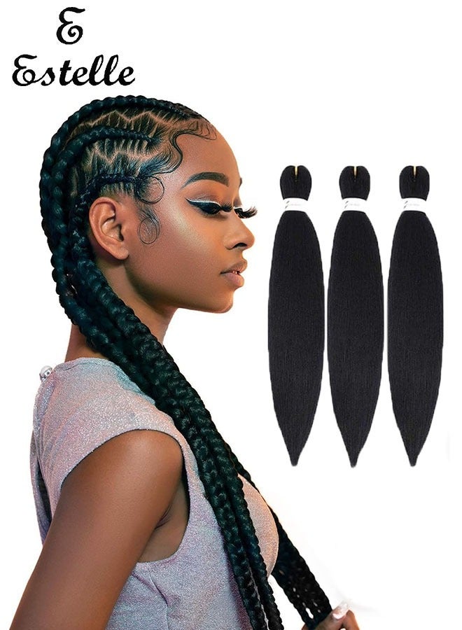 إستيل وصلات شعر صناعية ممددة مسبقًا بطول 66.36 سم، ضفائر شعر احترافية من ياكي، أنماط كروشيه، ألياف كانيكالون 100%، مقاومة للعرق، متينة وسهلة التضفير، أسود 3 قطع - Image 1