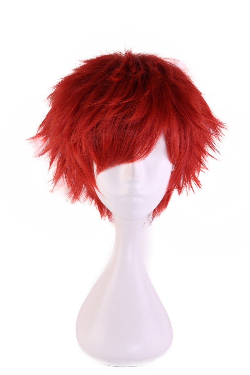 HH Building Short Layered Curly Anime Fashionable Cosplay Costume Wig Red Hair 12 Inch - Image 1