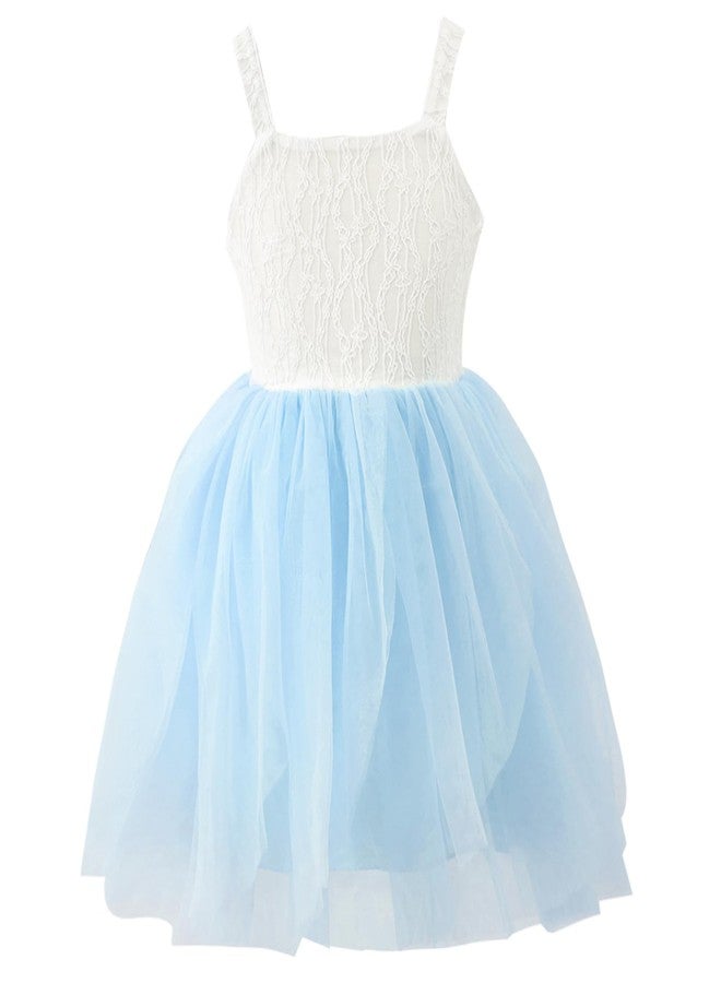 Tutu.kk Toddler Girl Tutu Dress Lace Strap Dresses A-Line Tiered Tulle Birthday Sundress Blue 18-24Months - Image 1