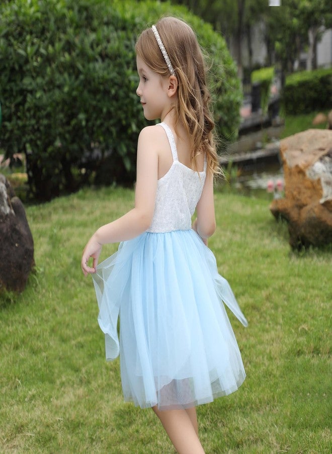 Tutu.kk Toddler Girl Tutu Dress Lace Strap Dresses A-Line Tiered Tulle Birthday Sundress Blue 18-24Months - Image 3