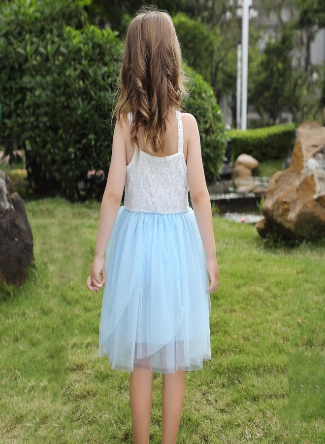 Tutu.kk Toddler Girl Tutu Dress Lace Strap Dresses A-Line Tiered Tulle Birthday Sundress Blue 18-24Months - Image 4