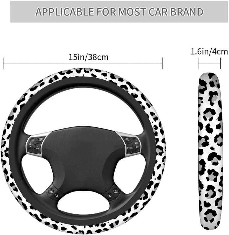 Swono Leopard Print Non-Slip Steering Wheel Cover Wild Animal Snow Leopard Neoprene Car Steering Wheel Covers Grip Automotive Steering Wheel Protector Auto Car Wrap Cover 15 Inch - Image 3