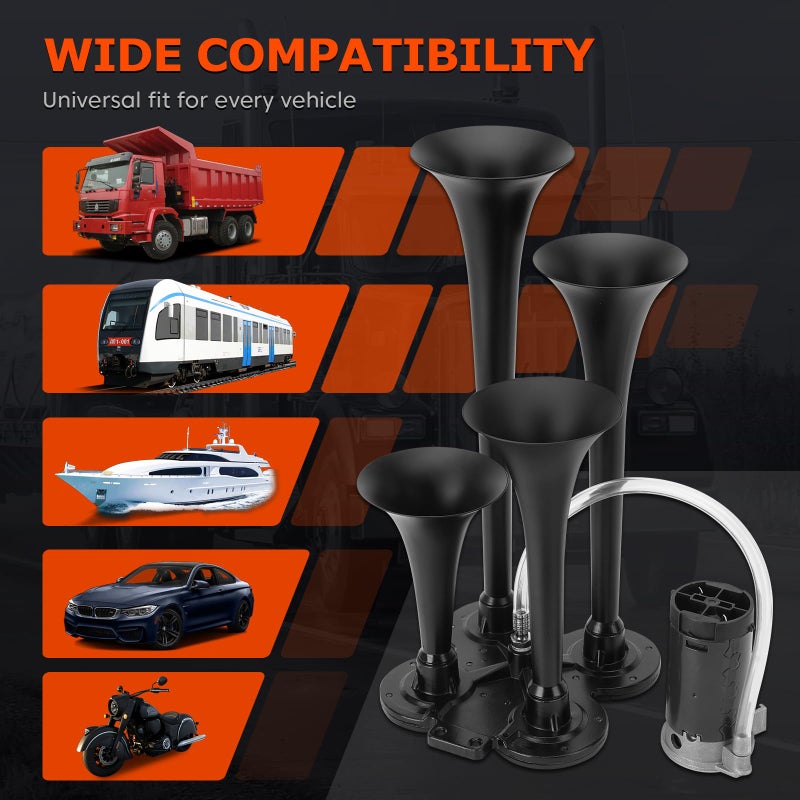 FILTERUP Train Air Horn Kit 12V 185DB for Truck Car 4 Speakers Super Loud Air Horn with Compressor Compatible with Jeep SUV Pickup Train Motorhome and Other Vehicles - Image 2