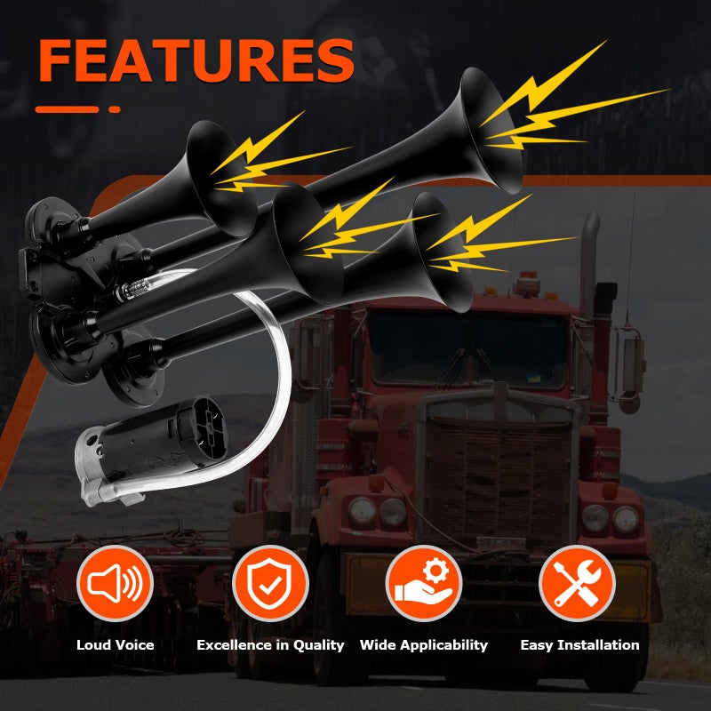 FILTERUP Train Air Horn Kit 12V 185DB for Truck Car 4 Speakers Super Loud Air Horn with Compressor Compatible with Jeep SUV Pickup Train Motorhome and Other Vehicles - Image 4