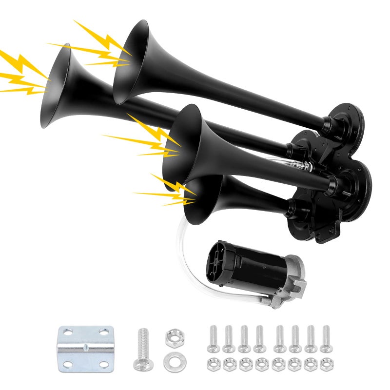 FILTERUP Train Air Horn Kit 12V 185DB for Truck Car 4 Speakers Super Loud Air Horn with Compressor Compatible with Jeep SUV Pickup Train Motorhome and Other Vehicles - Image 1
