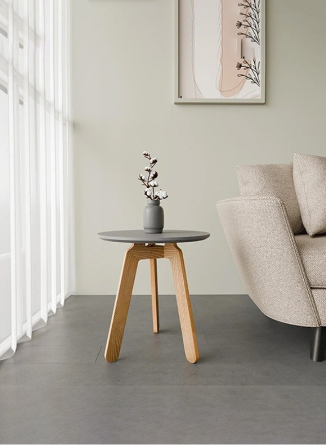YI ONE Coffee Table – Round Light Grey Powder-Coated Top with Wooden Legs, 500×500×520 mm, Indoor & Outdoor Side Table - Image 1