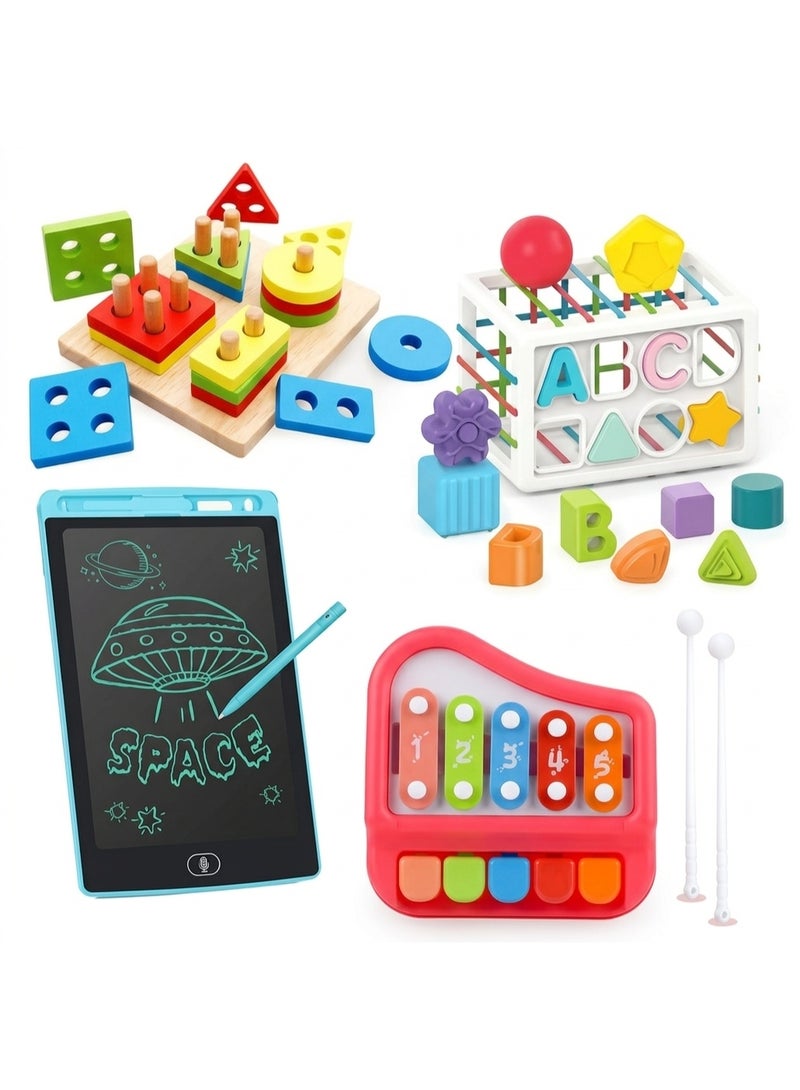 4-in-1 Educational Toy Bundle - Montessori Puzzles, Alphabet Cube, LCD Tablet & Piano - Image 2