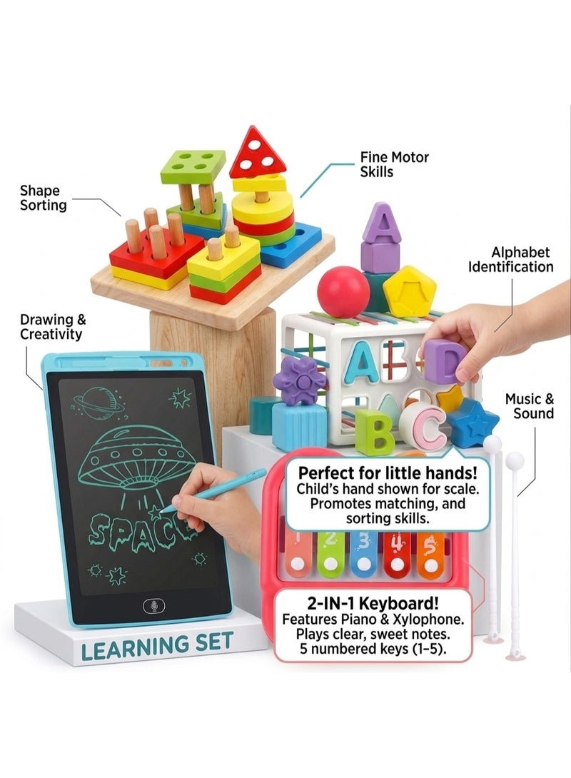 4-in-1 Educational Toy Bundle - Montessori Puzzles, Alphabet Cube, LCD Tablet & Piano - Image 3