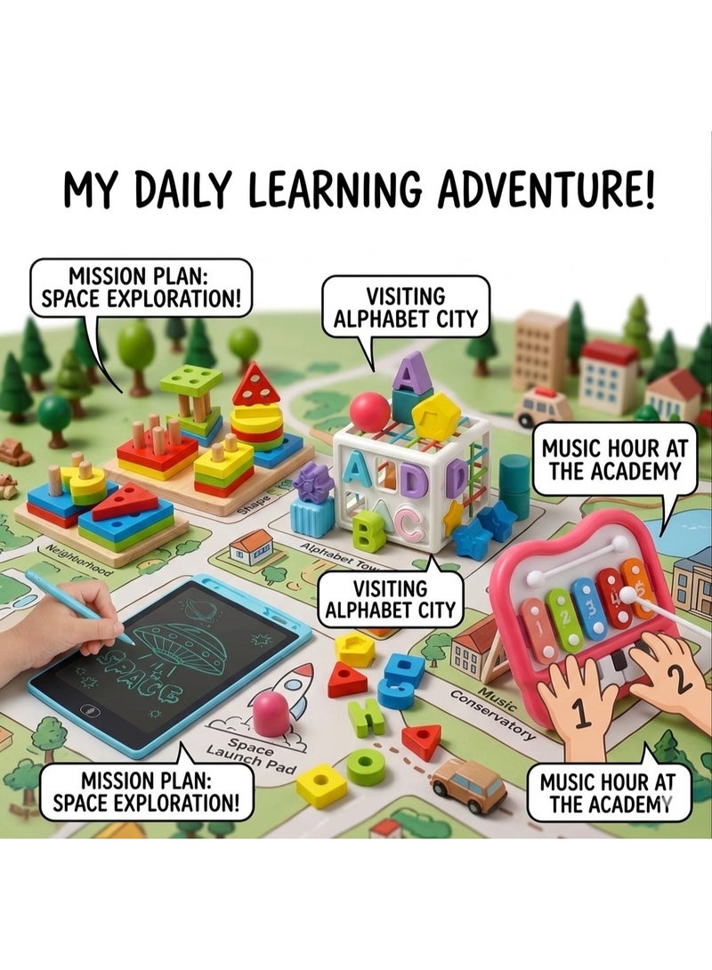 4-in-1 Educational Toy Bundle - Montessori Puzzles, Alphabet Cube, LCD Tablet & Piano - Image 4