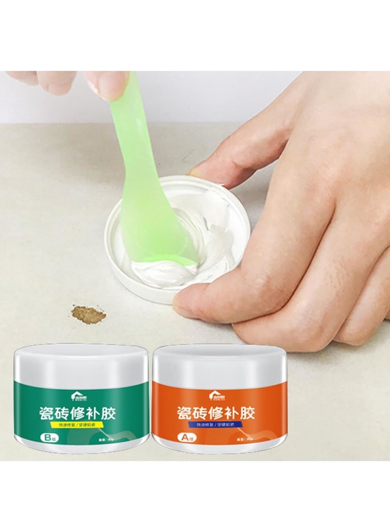 Cobest Ceramic Tile Repair Kit, 2 Pcs 50g Tile Repair Kit, Porcelain Repair Kit with Super Strong Adhesion, Fiberglass Repair Kit for Cracks, Chips, Scratches, Holes, Dents, White - Image 2