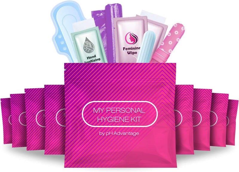 pH Advantage Pink Style Menstrual Kit All-in-One 10 Pack | Convenience on The Go | Period Kit Pack for Travelling, Tweens & Teenagers or just When You’re Out | Individually Wrapped Feminine Hygiene Product - Image 1