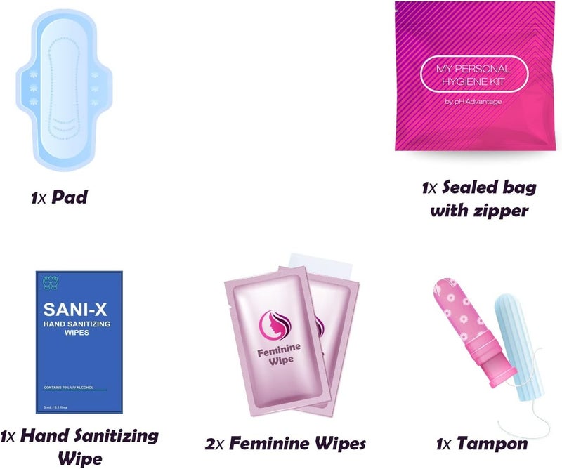 pH Advantage Pink Style Menstrual Kit All-in-One 10 Pack | Convenience on The Go | Period Kit Pack for Travelling, Tweens & Teenagers or just When You’re Out | Individually Wrapped Feminine Hygiene Product - Image 2