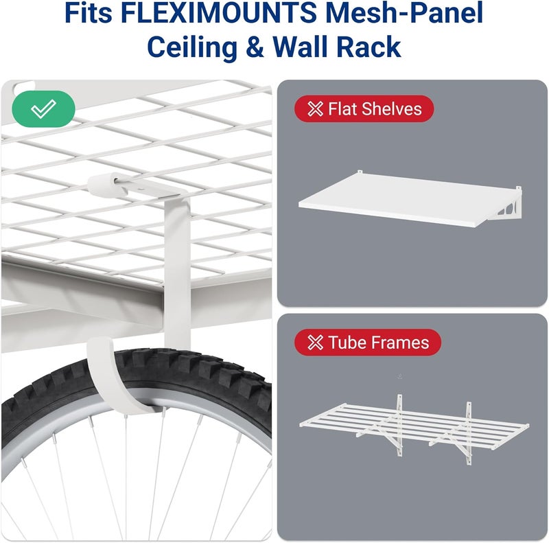 FLEXIMOUNTS 4 Pack Add On Storage Flat Hook Accessory for Garage Ceiling Rack and Wall Shelving, Max Weight Capacity up to 50lbs, White - Image 5