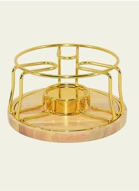 Stainless Steel Gold Tea And Coffee Warmer With Wooden Base 12Cm