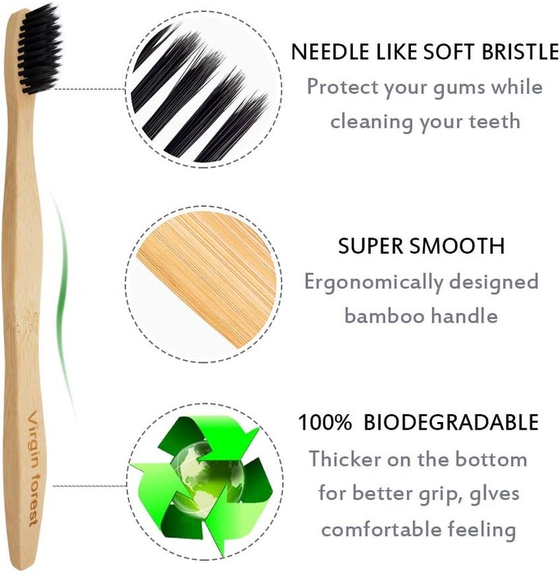 Virgin Forest Bamboo Toothbrushes, Eco-Friendly Soft Bristles Toothbrush, Biodegradable Wood Toothbrush Set of 6 - Image 2