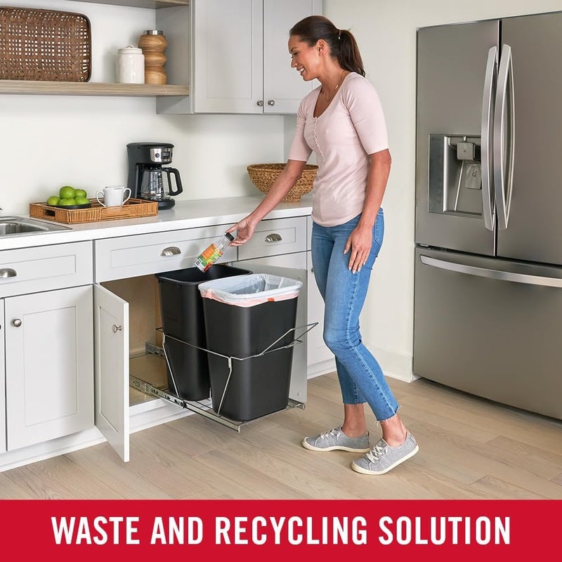 Rubbermaid سلة مهملات وسلة إعادة تدوير قابلة للسحب من روبيرمايد 20 جالون باللون الأسود تحت الحوض للمطبخ والحمام والمكتب والمرآب - Image 5